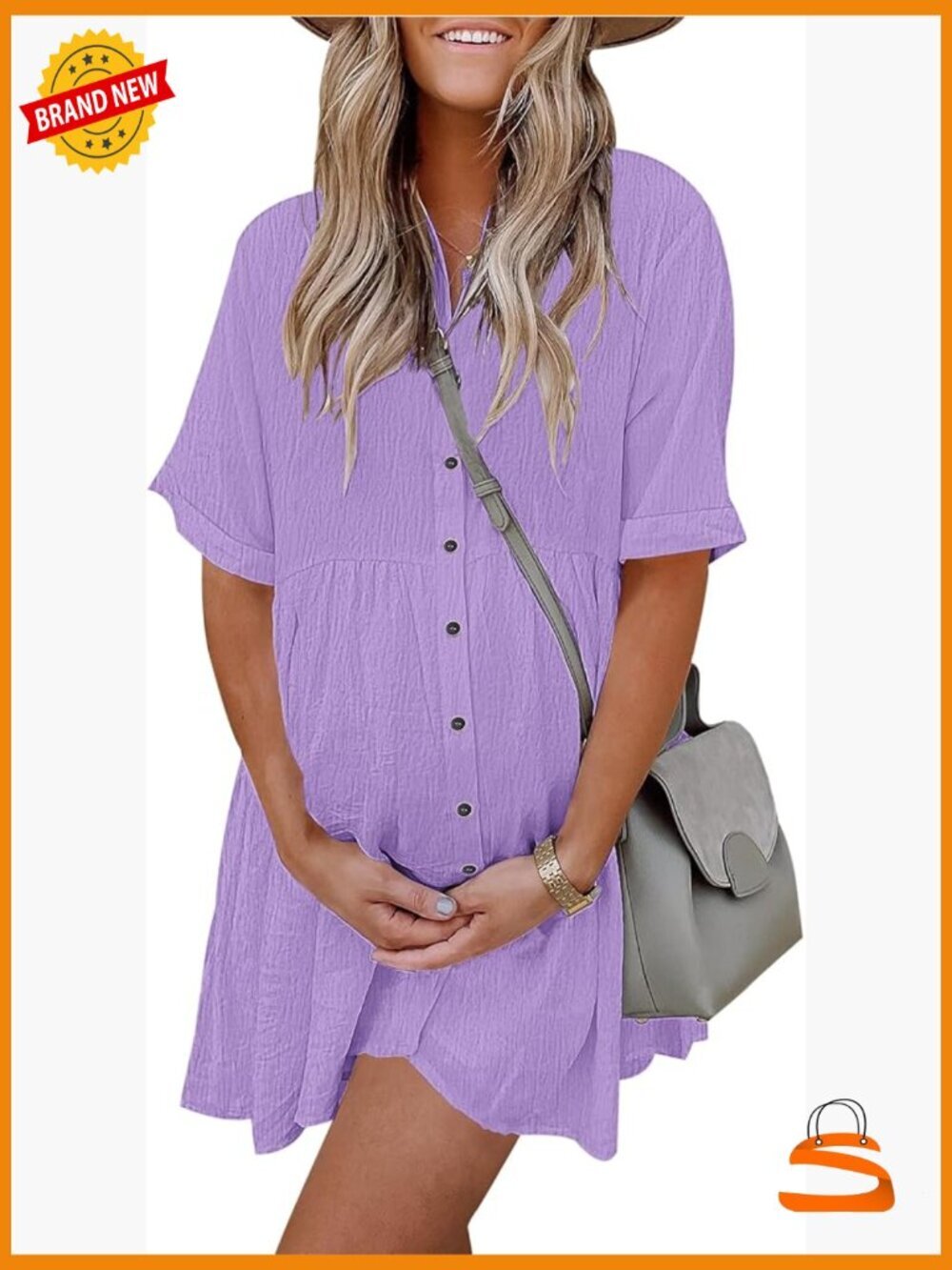 Women's Summer Babydoll Dress Short Sleeve Button Down with Pockets